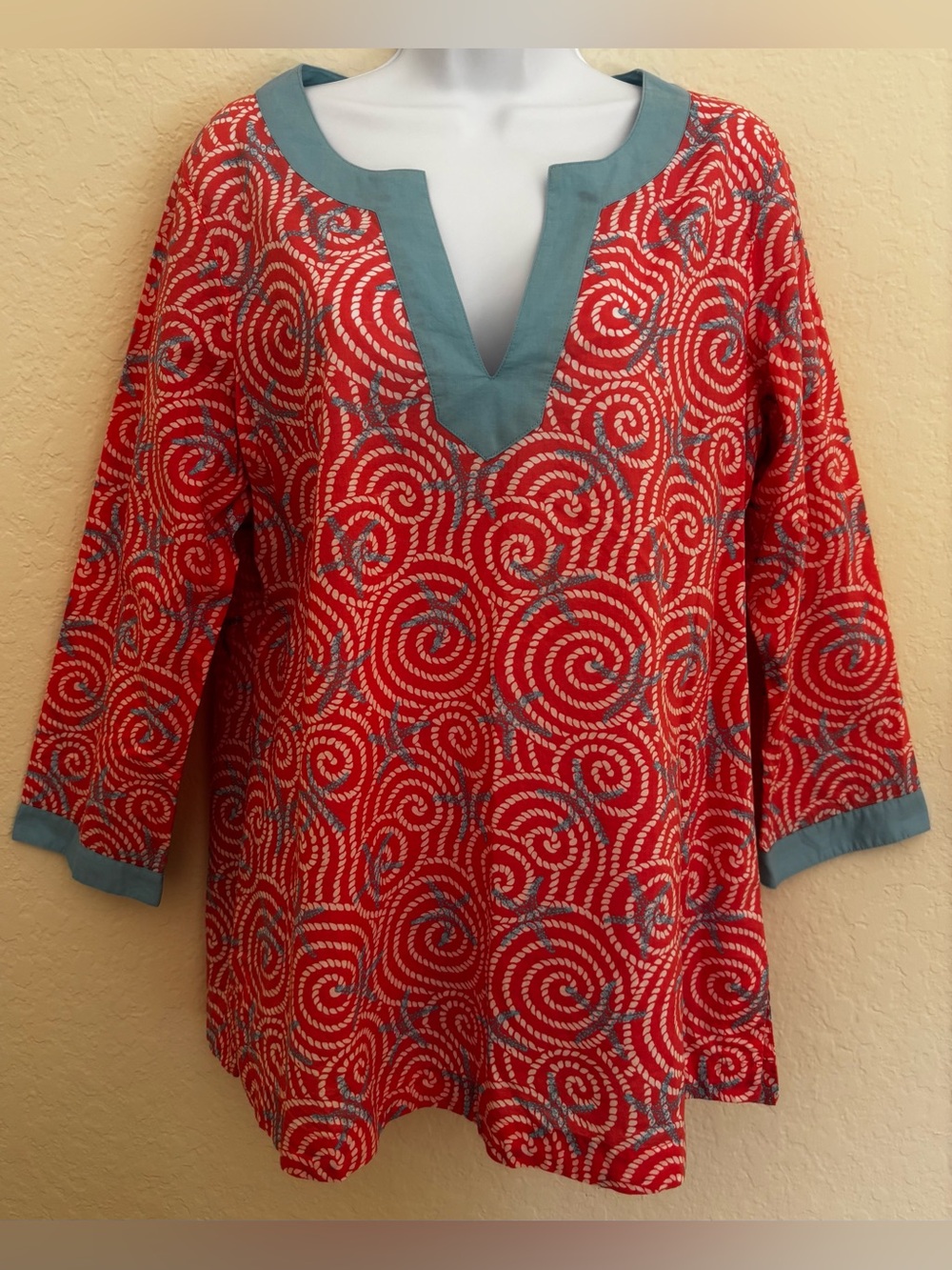 Women’s Vineyard Vines Starfish Swirl Coral/Blue Tunic Sz Large